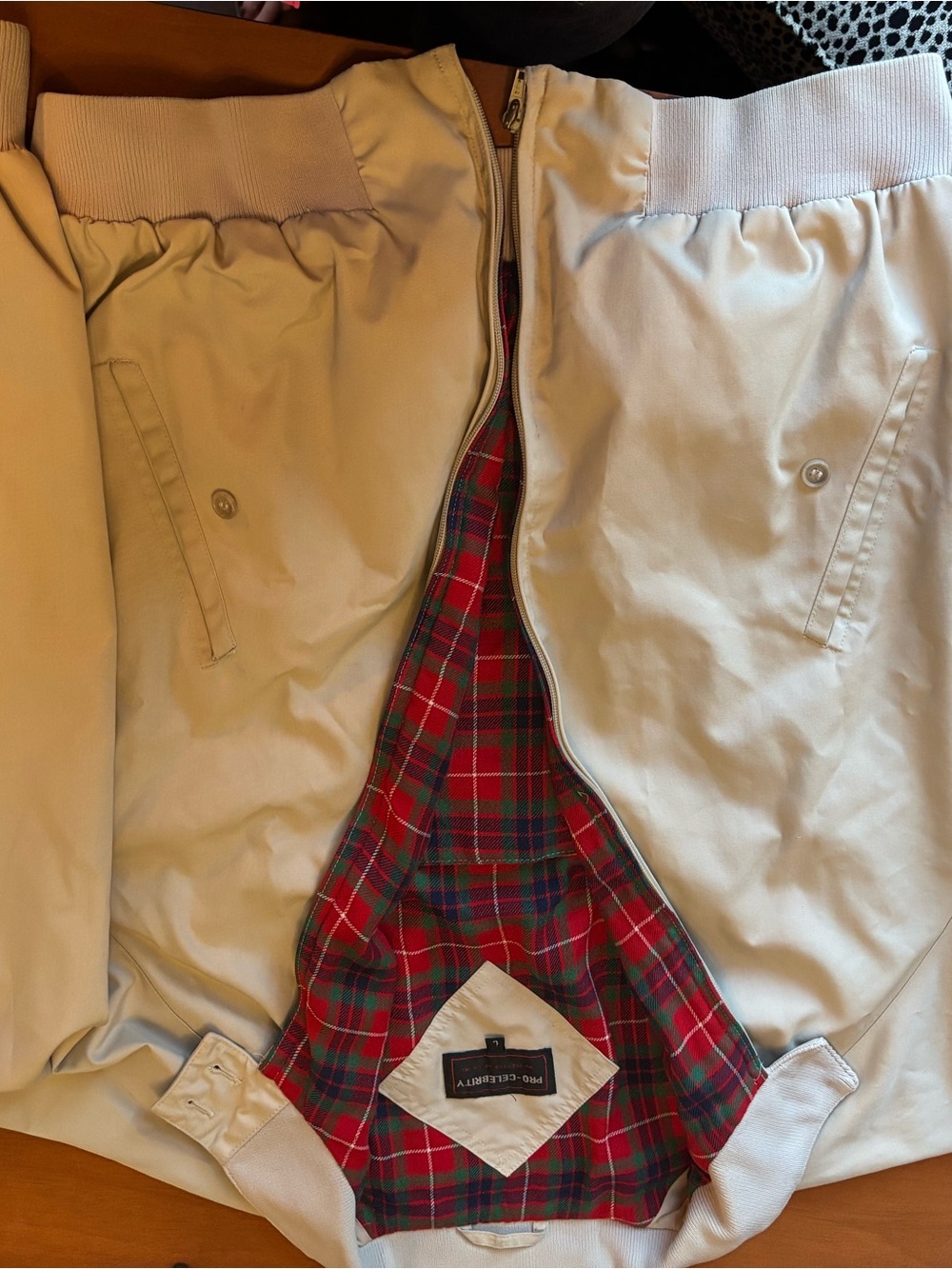 VTG Pro Celebrity Harrington Jacket Size L Tan Plaid Lined LIKE NEW
